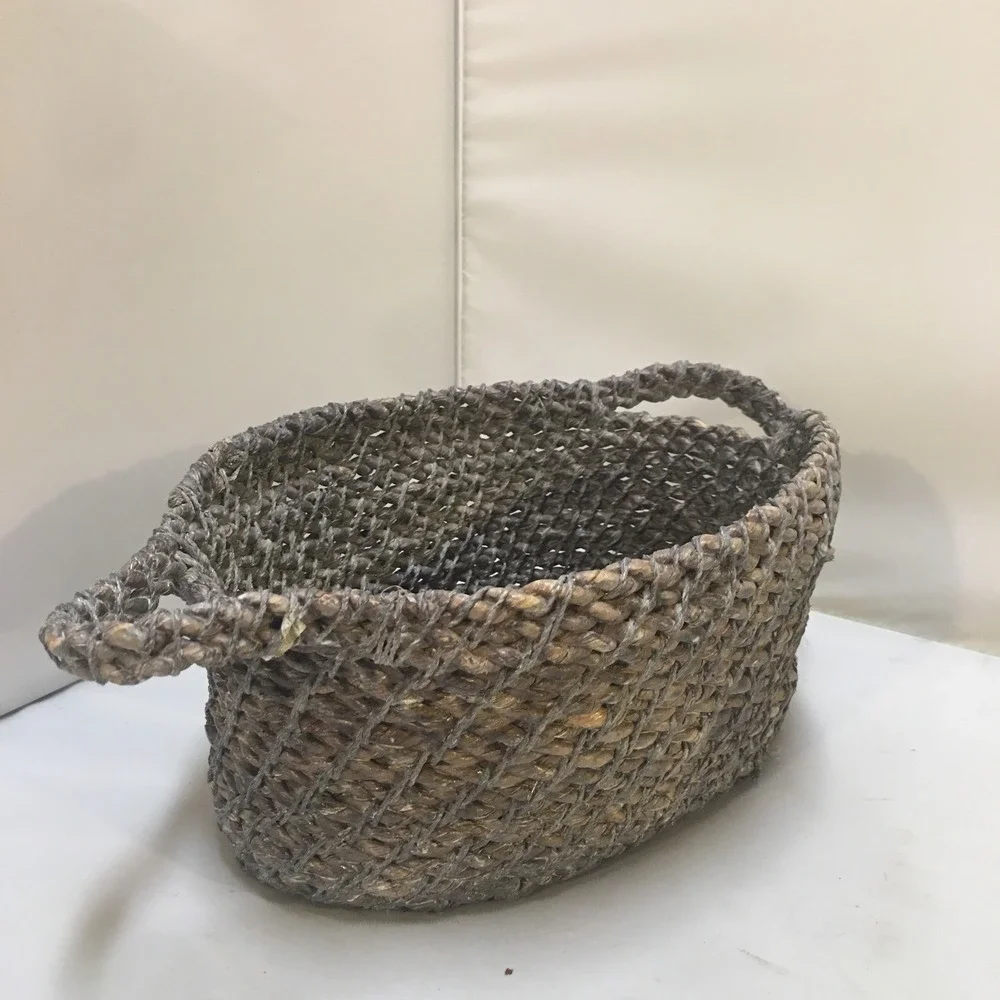 Woven Seagrass Rope Basket Home Decor Small Gray Oval Storage Beach Coastal